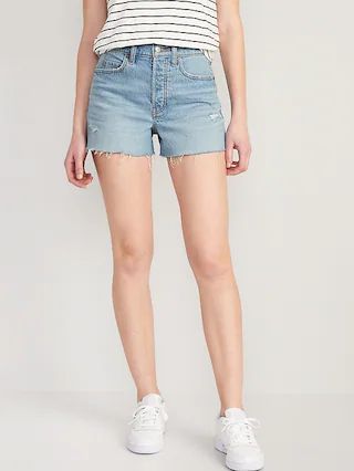 Higher High-Waisted Button-Fly Sky-Hi A-Line Cut-Off Jean Shorts for Women -- 3-inch inseam | Old Navy (US)