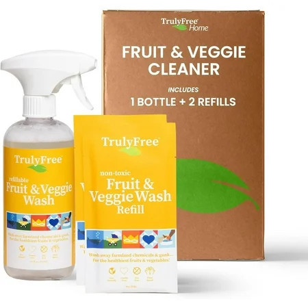Truly Free Natural Fruit and Veggie Wash Kit - Produce Cleaner Spray (16oz Reusable Empty Bottle + Two Pouches, 3oz ea.) - DIY Vegetable Washer & Fruit Cleanser | Walmart (US)
