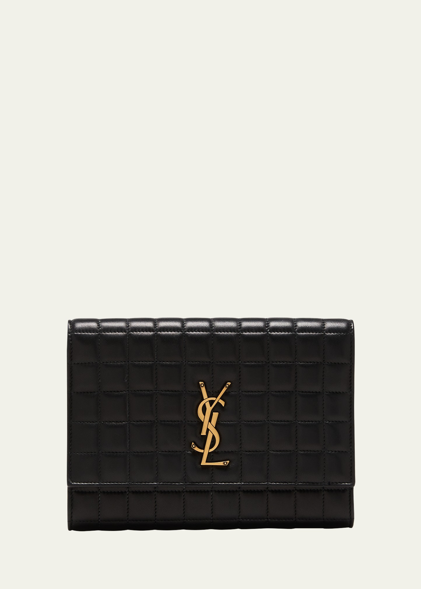 YSL Monogram Flap Clutch Bag in Quilted Smooth Leather | Bergdorf Goodman