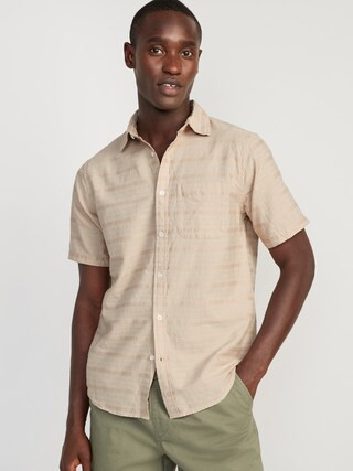 Regular-Fit Everyday Short-Sleeve Dobby Shirt for Men | Old Navy (US)
