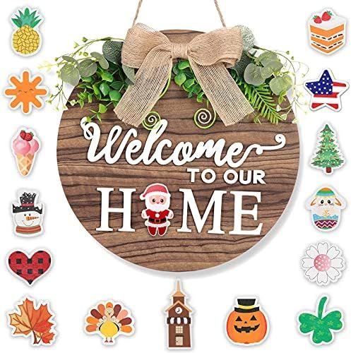 Wooden Seasonal Welcome Sign For Front Door, Interchangeable Holiday Welcome To Our Home Hanging ... | Amazon (US)