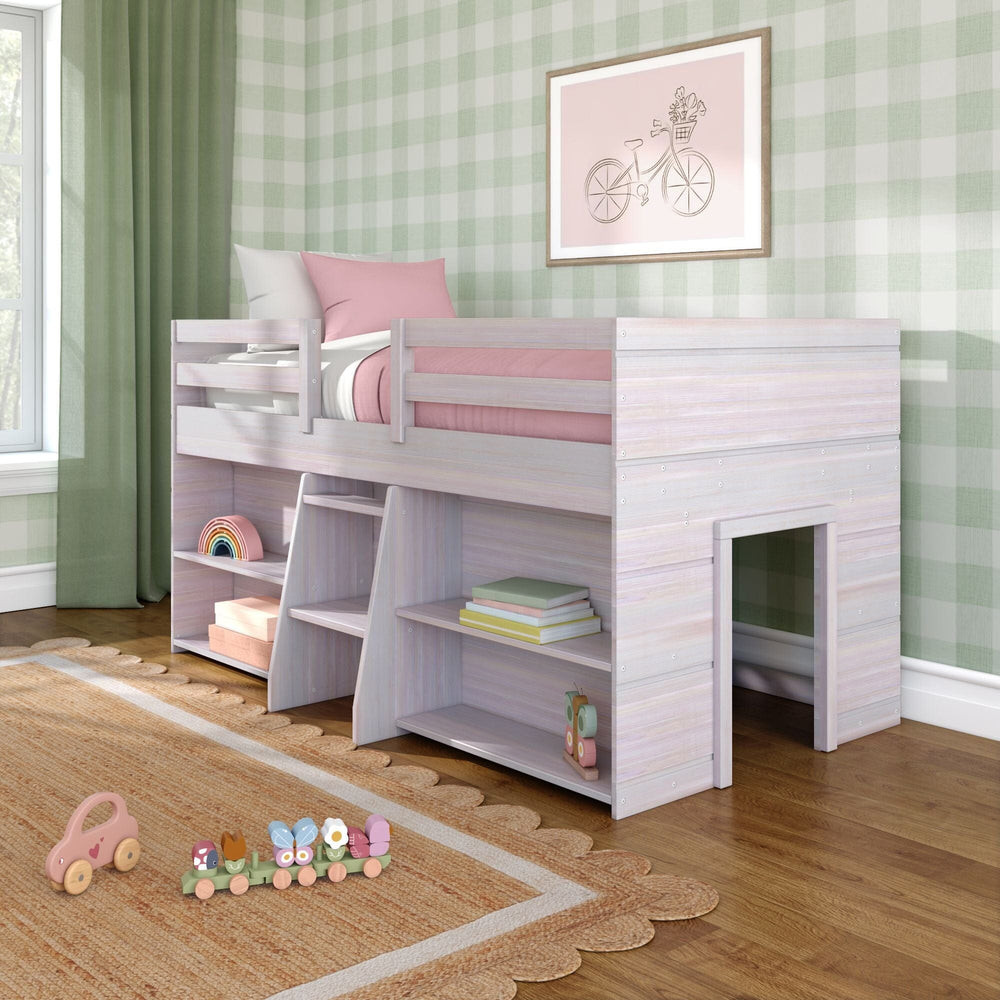 Modern Farmhouse Twin Low Loft Bed With Bookcases | max & lily