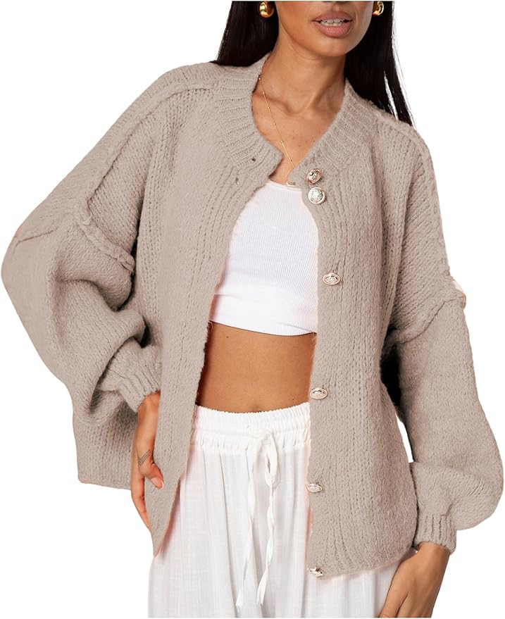 SeekMe Womens Cardigan Sweaters Casual Lightweight Long Sleeve Button Up Knit Oversized 2024 Fall... | Amazon (US)