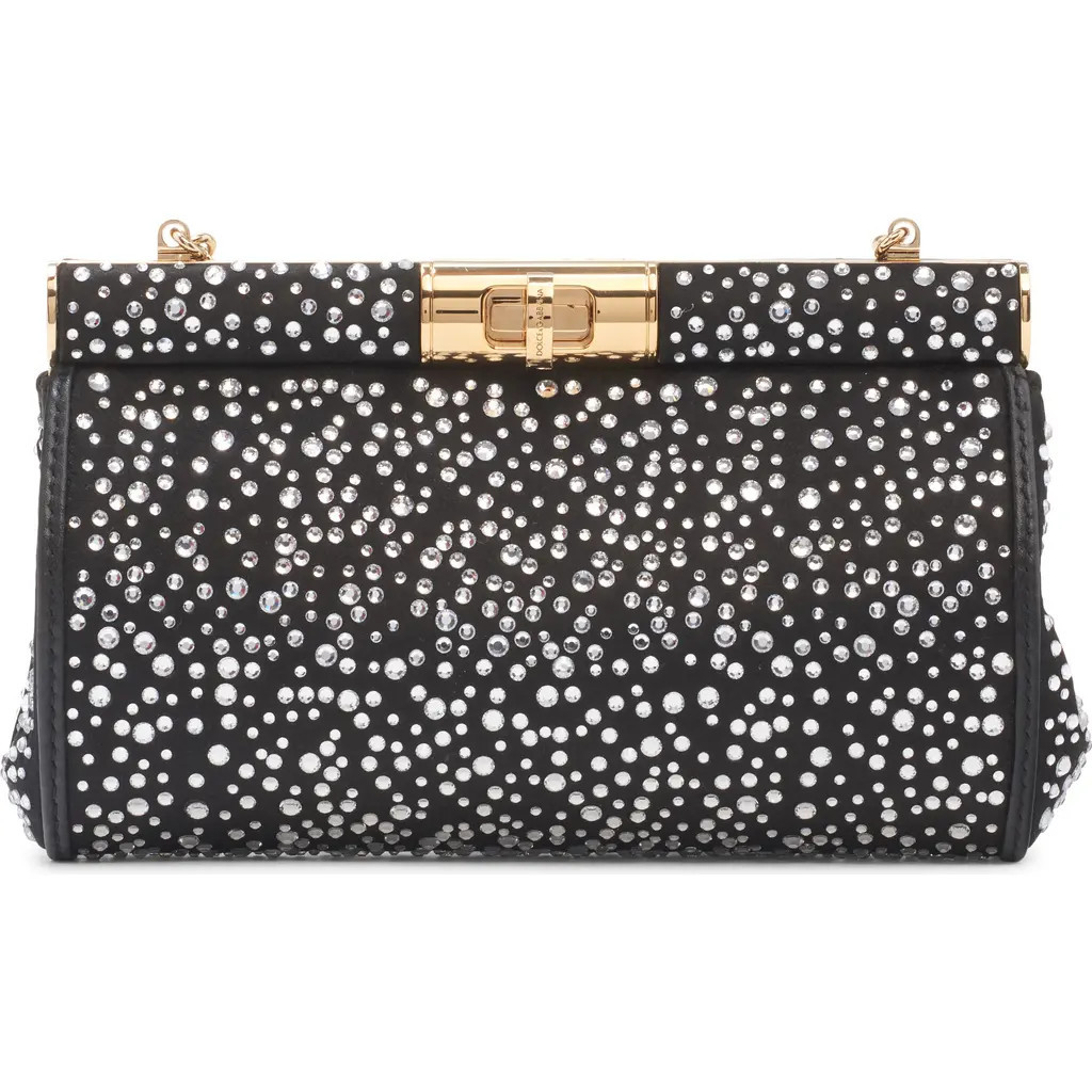 Dolce&Gabbana Marlene Crystal Embellished Satin Shoulder Bag in Crystal/Nero at Nordstrom | Nordstrom