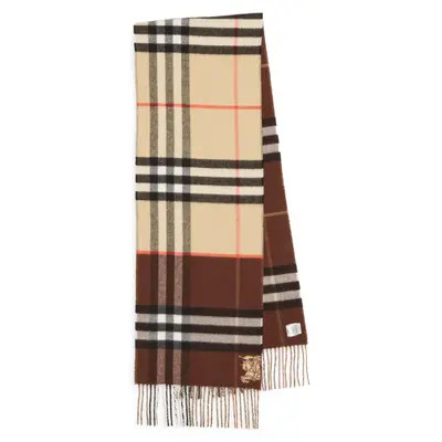 burberry EKD Check Reversible Double Face Cashmere Fringe Scarf in Mitten Grey at Nordstrom | Nordstrom