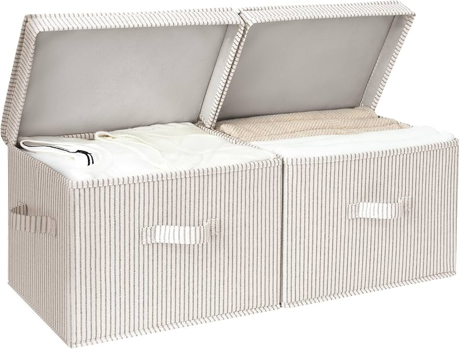 StorageWorks Fabric Storage Bins with Lid, Decorative Storage Boxes for Shelves, Stackable Closet... | Amazon (US)