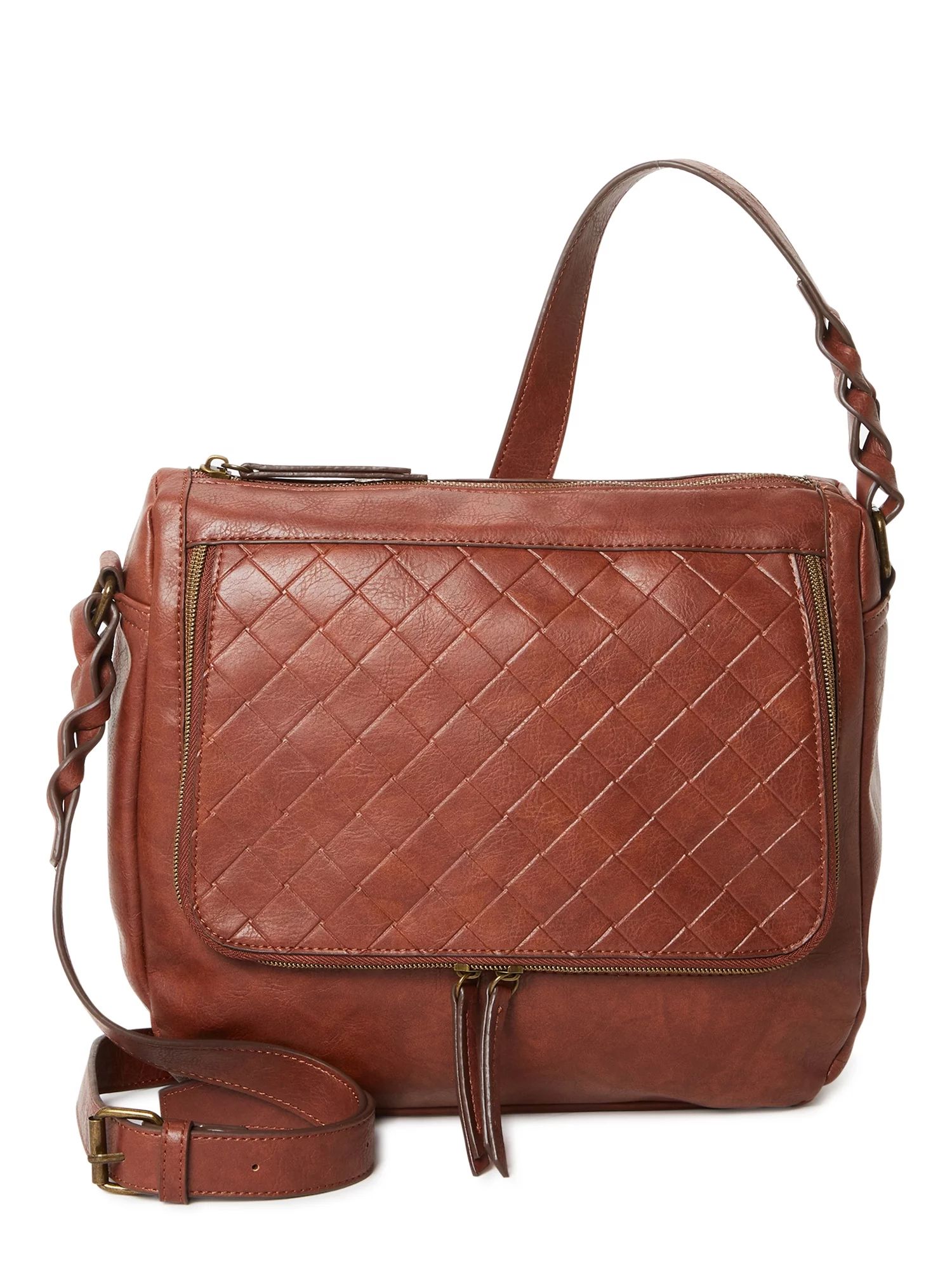 Time and Tru Women's Isla Faux Leather Crossbody Handbag Brown - Walmart.com | Walmart (US)