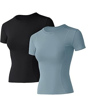 Loovoo Women Workout Shirts 1/2/3 Pack Athletic Compression Tee Dry Fit Yoga Gym Basic Tops | Amazon (US)
