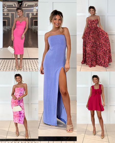 Some spring wedding guest dresses to wear, while you tear up the dance floor at your next wedding. Love the pinks, blues, and floral prints of these cocktail and formal dresses.
Wearing an extra small and everything. (0-2 in pink/purple bodycon). 

#LTKwedding #LTKSeasonal #LTKstyletip