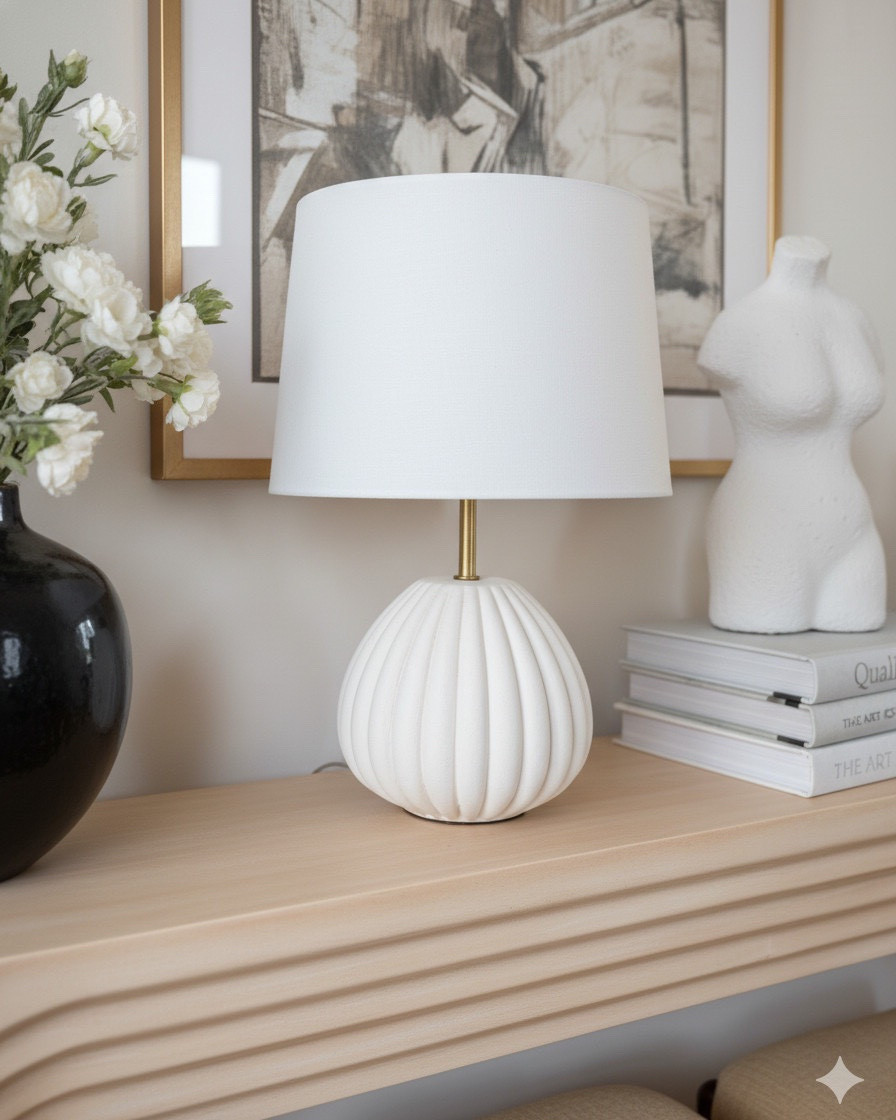 A warm and textural foyer that blends sculptural lines with soft, neutral tones.
The natural wood console table features layered, carved edges in a light sand finish, adding organic movement and a modern coastal feel. Beneath it, a pair of bouclé inspired upholstered stools in a warm camel beige bring softness and contrast with their dark walnut legs.

On top of the console, ivory ceramic vases and a matte white sculptural bust add curated texture, while a ribbed white table lamp introduces subtle dimension and soft ambient light. The large abstract wall art ties the palette together with warm taupe, sandstone, charcoal, and cream brushstrokes, framed in a sleek brushed gold frame for a touch of understated shine.

A woven jute runner in tan and black geometric patterns grounds the space with natural texture, and the brass globe sconces cast a warm glow that highlights every material detail.

✨ Shop the look:
• Light sand carved wood console table
• Camel beige upholstered stools with walnut legs
• Textured ivory ceramic vases
• Sculptural matte white torso decor
• Ribbed white modern table lamp
• Taupe + charcoal abstract art in brushed gold frame
• Tan and black geometric jute runner
• Brass round globe wall sconces

#LTKsale #LTKhome #LTKstyletip
