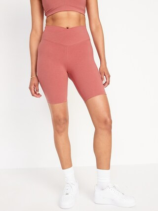 Extra High-Waisted PowerChill Crossover Hidden-Pocket Biker Shorts for Women -- 8-inch inseam | Old Navy (US)