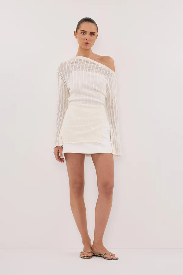 BOWIE IVORY LONG SLEEVE KNIT TOP | DISSH