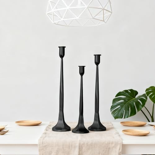 Set of 3 Black Iron Candlestick Holders – Tapered Candle Holders for 3/4" Candles,12" 14" 15.5"... | Amazon (CA)