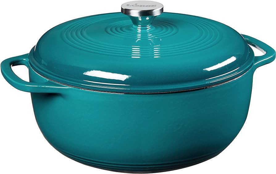 Lodge 6 Quart Enameled Cast Iron Dutch Oven with Lid – Dual Handles – Oven Safe up to 500° F... | Amazon (US)