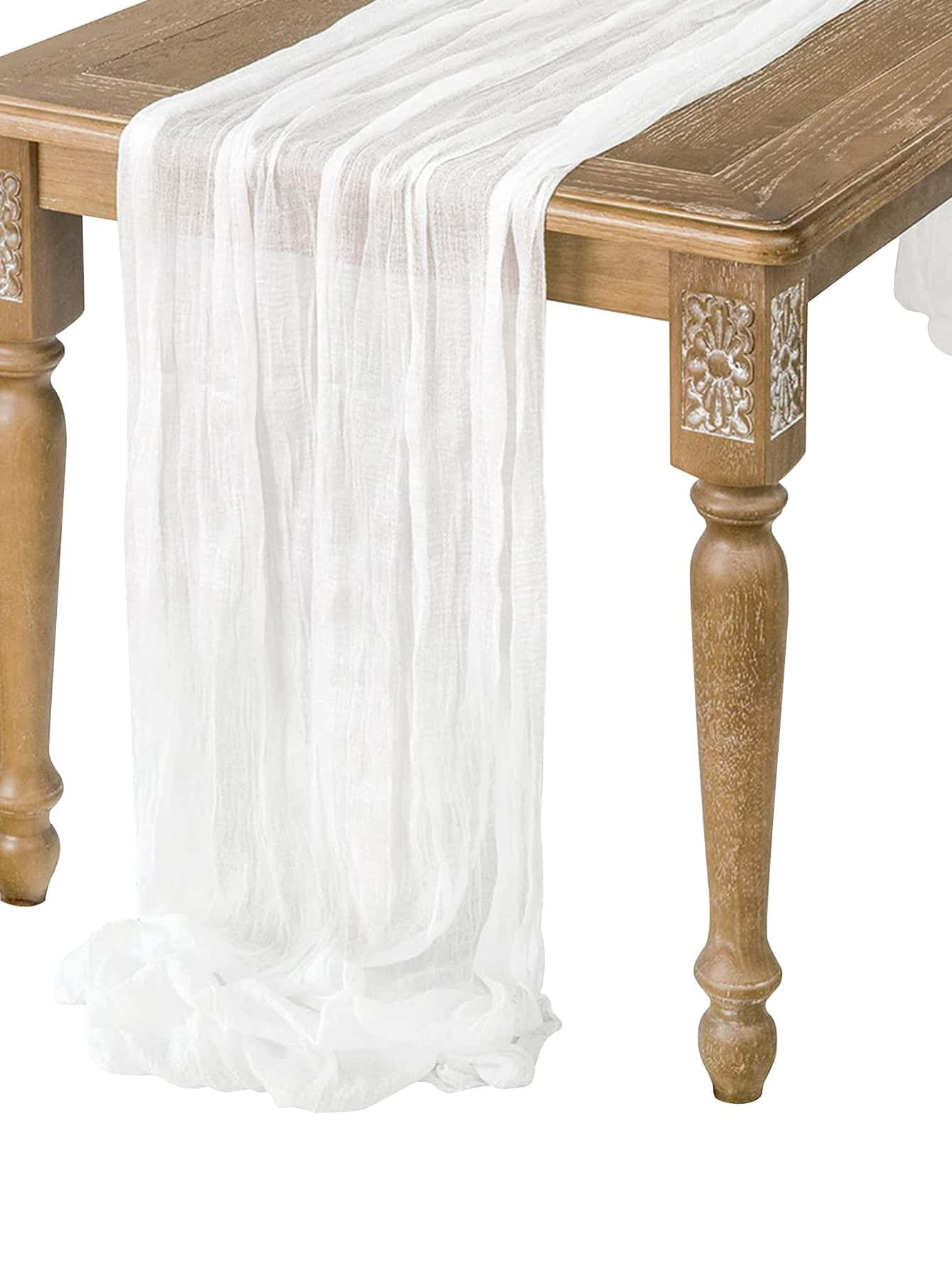 1pc White Disposable Table Cover, Modern Polyester Ruched Disposable Tablecloth For Party | SHEIN