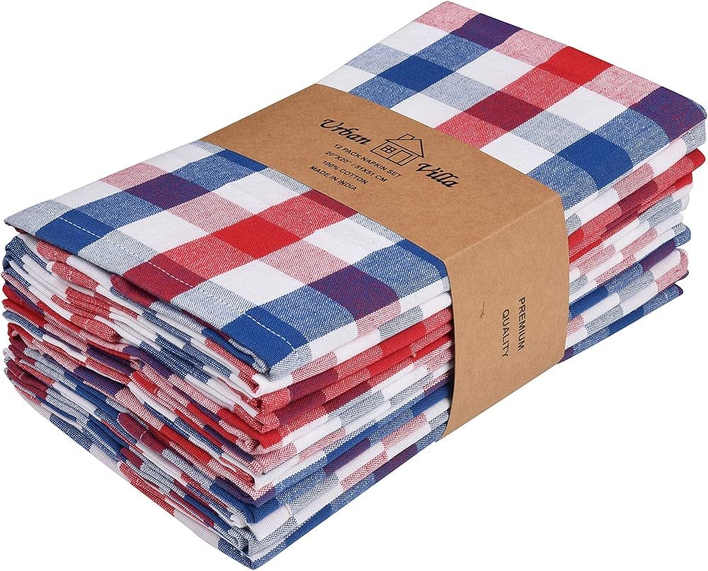 Urban Villa 4th July Dinner Napkins Buffalo Checks Cloth Napkins Set of 12 Red/Blue/White Color C... | Amazon (US)