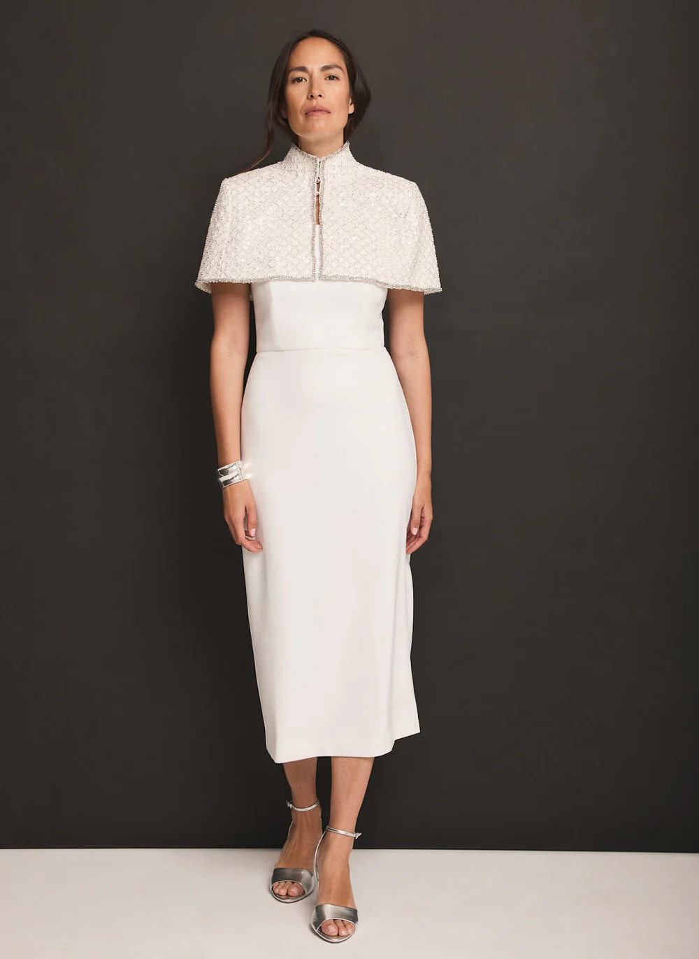 Cream Embellished Cape Midi Dress | Mint Velvet