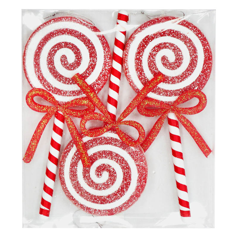 3-Count Red Lollipop Shatterproof Ornaments | At Home