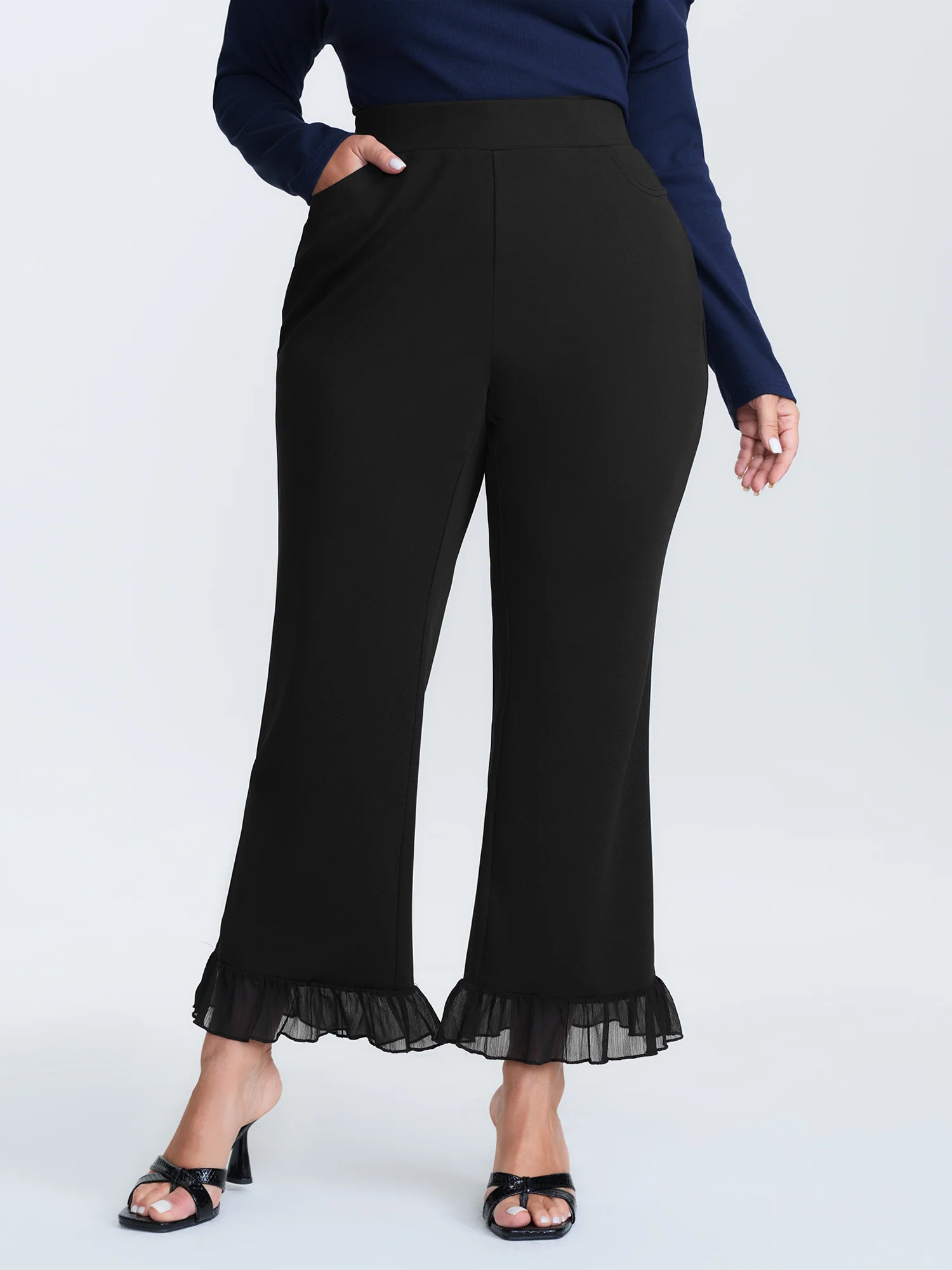 Ruffled Flared Hem Plain Pants | Bloomchic
