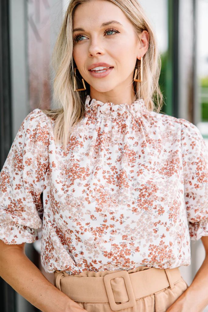 This Is The Time Caramel Brown Ditsy Floral Blouse | The Mint Julep Boutique