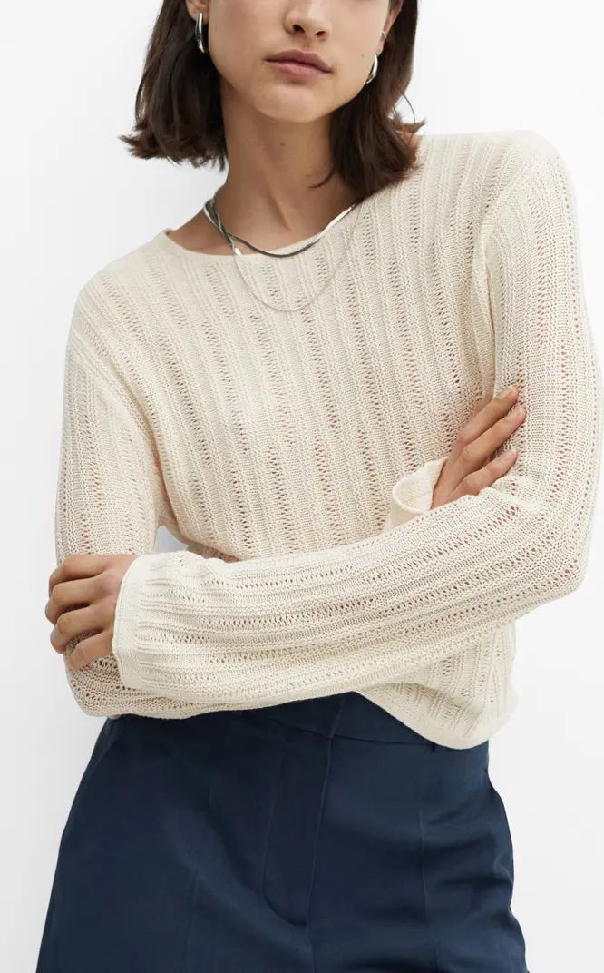 MANGO Tierra Vertical Rib Sweater | Nordstrom | White Sweater | Mango Outfit | Mango Summer  | Nordstrom