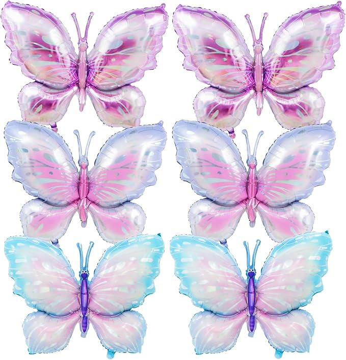 6 Pieces 39 Inches Butterfly Balloons - Large Gradient Butterflies Foil Mylar Balloons for Birthd... | Amazon (US)
