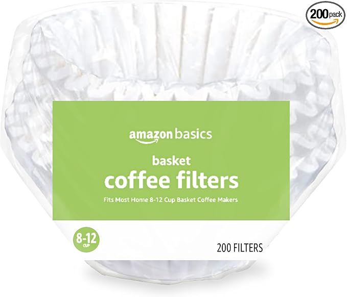 Amazon Basics Basket Coffee Filters for 8-12 Cup Coffee Makers, White, 200 Count | Amazon (US)