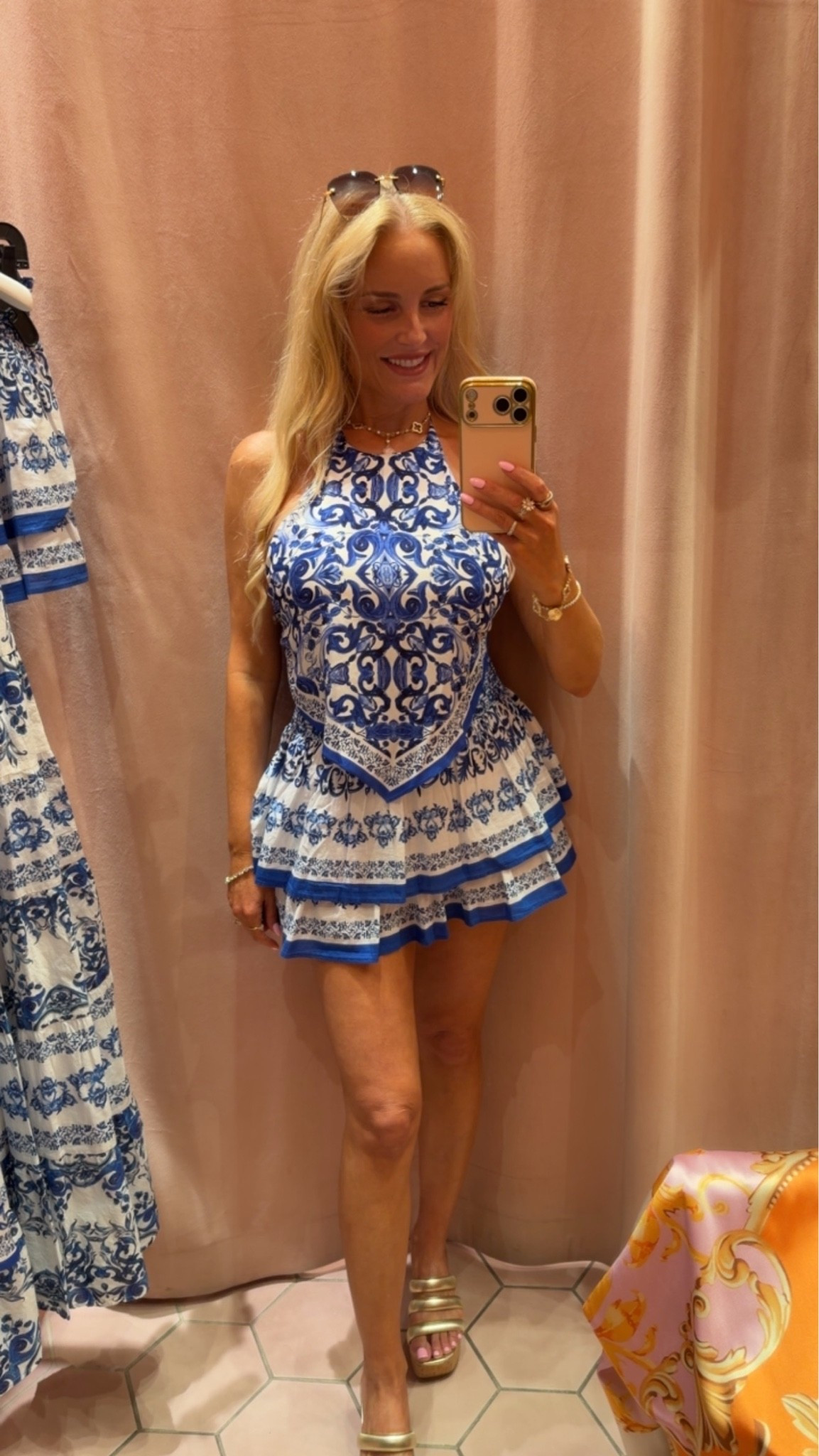 Omg this blue and white set is sooo cute! The top is satin and the skirt is cotton. Obsessed with the skirt! Wearing a medium in the top and a zero in the skirt but it's very short so I'm going to exchange it for a 4.

#LTKdayinmylife #LTKgrwm #LTKootd