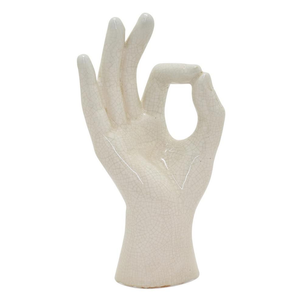THREE HANDS 9.75 in. Ceramic Ok Hand Sign in White 74116 - The Home Depot | The Home Depot