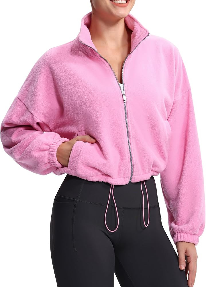 THE GYM PEOPLE Women's Fleece Cropped Jacket Full Zip Stand Collar Workout Short Sherpa Coats wit... | Amazon (US)