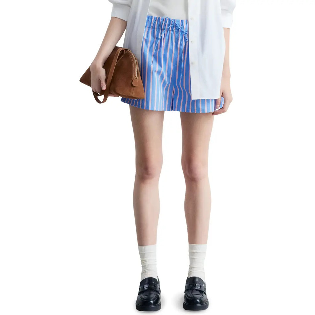 & Other Stories Stripe Cotton Drawstring Shorts in Blue Medium at Nordstrom, Size 0 | Nordstrom