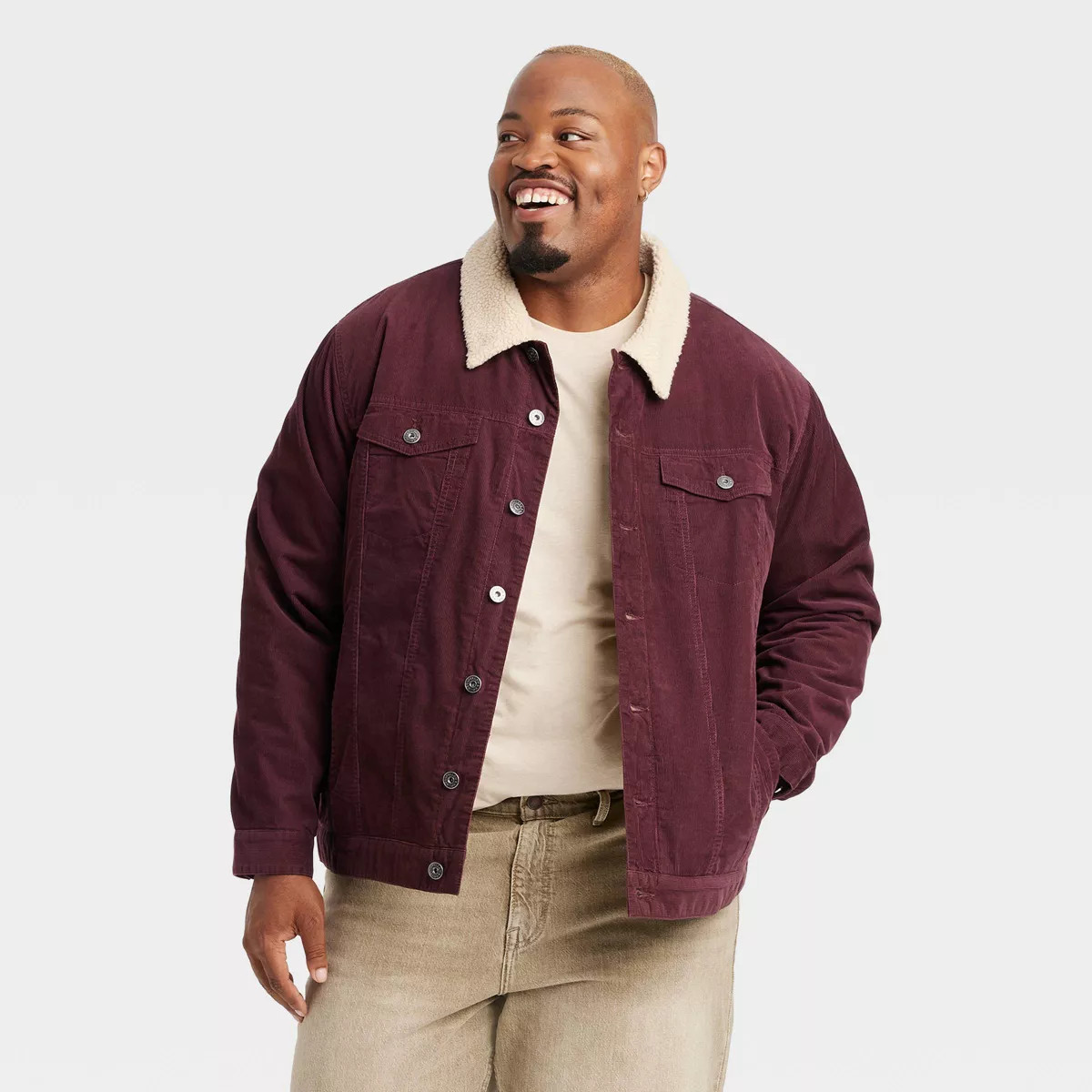 Men's Big & Tall Faux Shearling Lined Denim Trucker Jacket - Goodfellow & Co™ Grape Purple XLT | Target