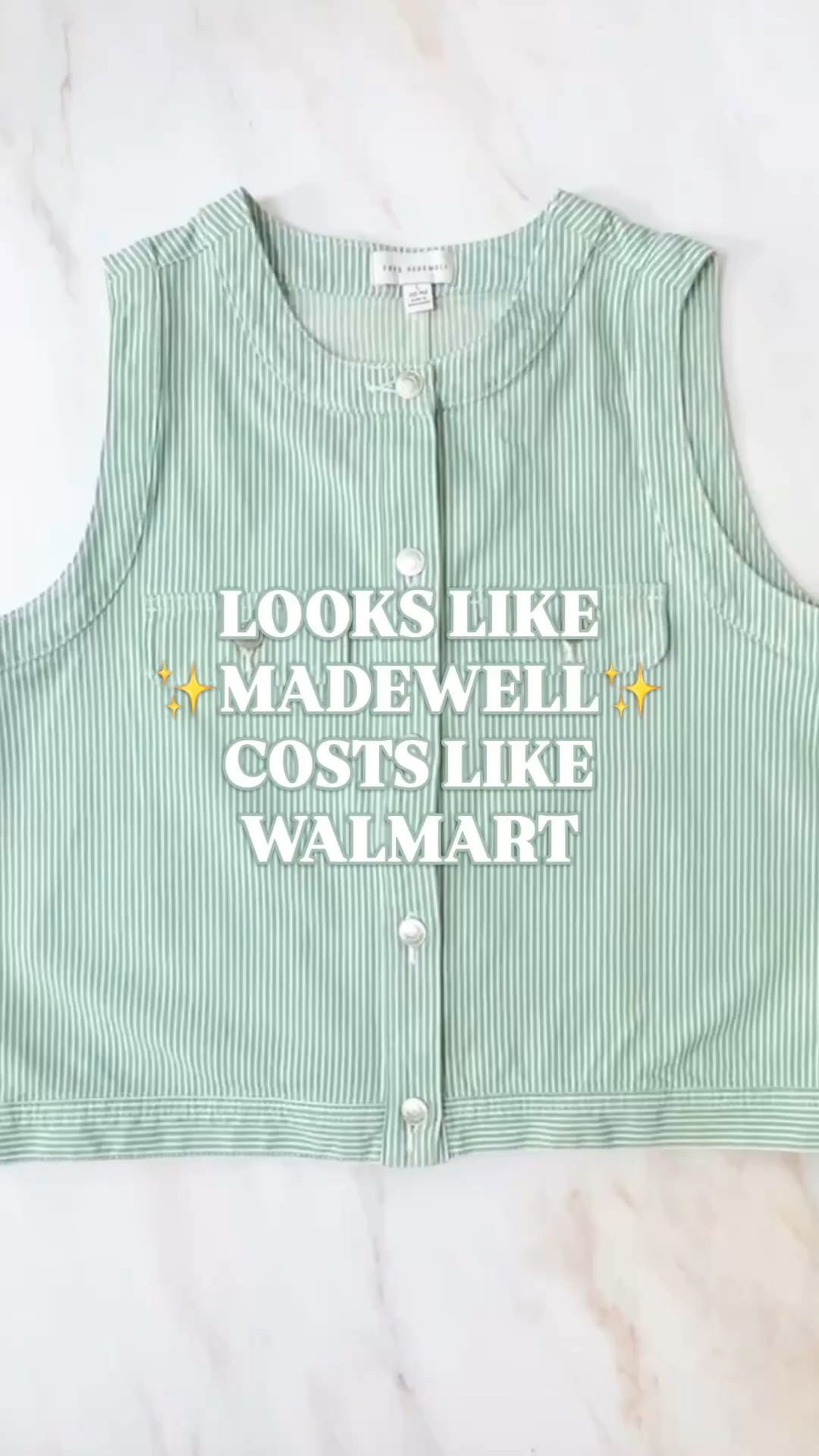 Madewell style top, Walmart fashion finds, Free Assembly top, striped sleeveless top, cotton summer top, casual summer outfit women, matching set women

This Walmart top has that Madewell look and feel at a much friendlier price.

The mint stripe, button front, collarless neckline, faux flap pockets, and sleeveless shape make it feel like a cool denim-vest-meets-summer-shell piece. It adds structure to simple outfits, but still feels relaxed enough for everyday wear.

99% cotton with a touch of stretch, so it has that crisp casual feel while still being comfortable for warm weather. There are matching pants sold separately too, so you can wear it as a full striped matching set or style the top on its own with white denim, shorts, linen pants, jeans, or drawstring bottoms.

Easy to wear for:
✨ casual summer outfits
✨ travel outfits
✨ beach town shopping
✨ lunch outfits
✨ weekend errands
✨ farmers market outfits
✨ vacation outfits
✨ everyday warm weather style

Style it with the matching pants for a set, white jeans for a polished casual look, denim shorts for weekends, or linen pants and sandals for vacation.

If you are searching for Walmart tops women, Free Assembly top, Madewell look for less, striped sleeveless top, cotton sleeveless top women, summer tops women, casual summer outfits, matching set women, two piece set women, striped matching set, vacation outfit women, travel outfit women, white denim outfit, green striped top, casual vest top, or elevated basics women, this one fits right into that summer wardrobe category.

#LTKFindsUnder50 #WalmartFinds #Madewell #SummerOutfit #CasualStyle #MatchingSet #LookForLess #WalmartStule

#LTKSeasonal #LTKPetite #LTKTall
