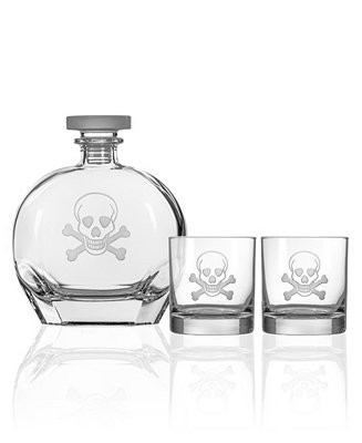 Skull And Crossbones 3 Piece Gift Set - Whiskey Decanter And Rocks Glasses | Macy's