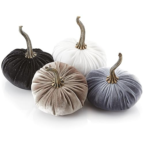 Amazon.com: Small Velvet Pumpkins Set of 4 Includes Gray Black Ivory and Taupe, Handmade Home Dec... | Amazon (US)