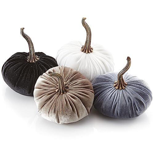 Small Velvet Pumpkins Set of 4 Includes Gray Black Ivory and Taupe, Handmade Home Decor, Holiday ... | Amazon (US)
