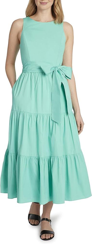 TAHARI Women's Sleeveless Cotton Poplin Tiered Ruffle Maxi Dress | Amazon (US)