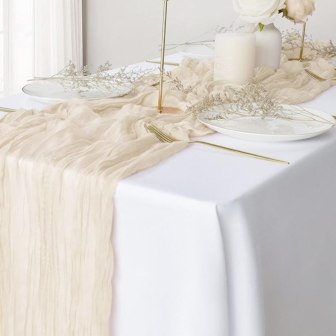 2 Pack Ivory Cheesecloth Table Runners, 10Ft Gauze Table Runner Boho Wedding Cheese Cloths Decor ... | Amazon (US)