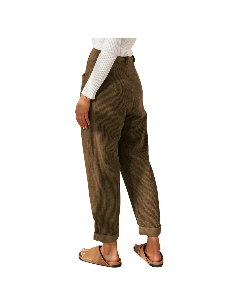 SHIBEVER Womens Pants High Waisted Work Corduroy Pants Fall Streetwear Straight Leg Trousers Loos... | Walmart (US)