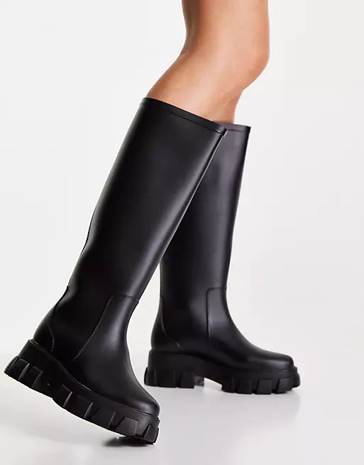 ASOS DESIGN Gracie chunky knee high rain boots in black | ASOS (Global)