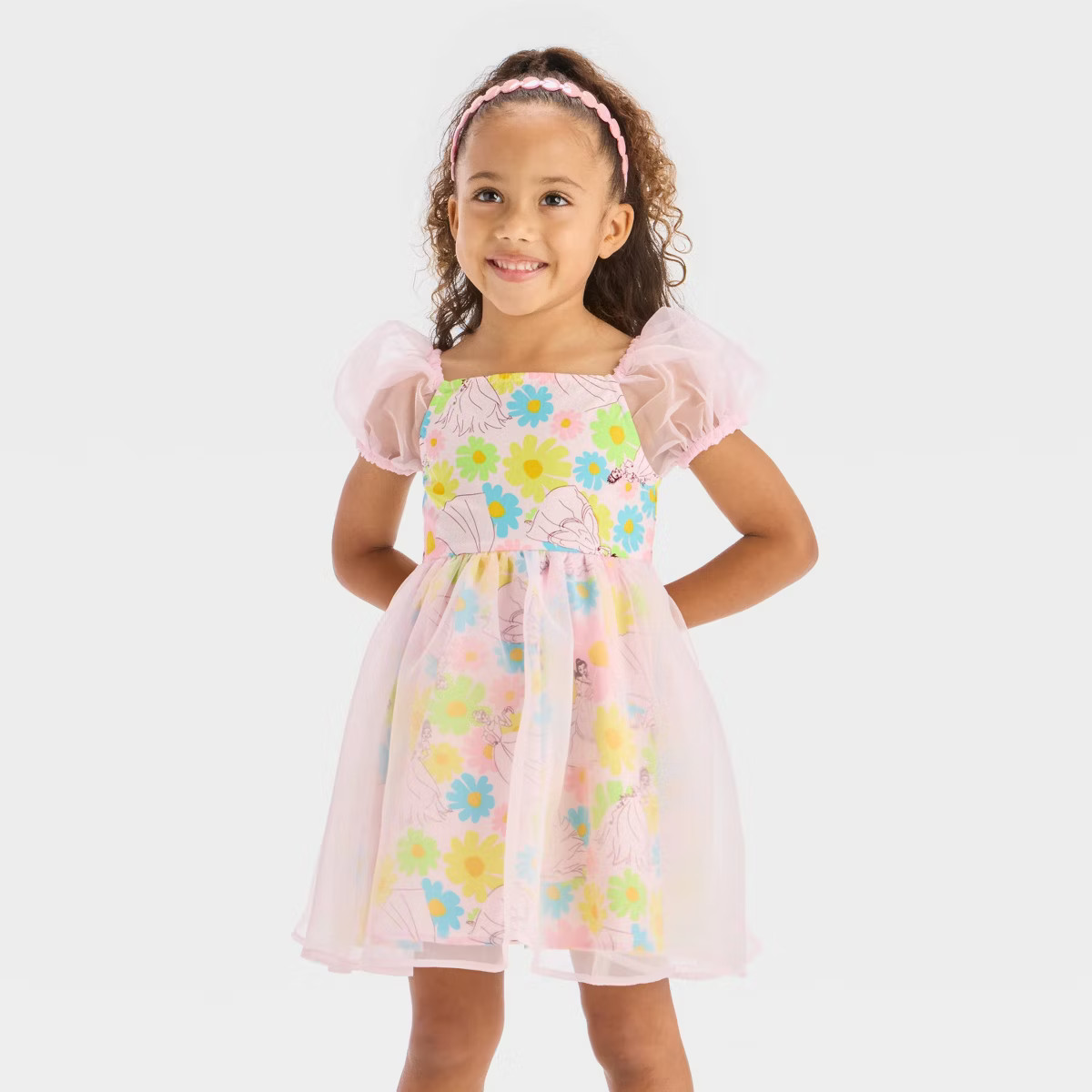 Toddler Girls' Disney Princess Floral Tulle Dress - Light Blue | Target