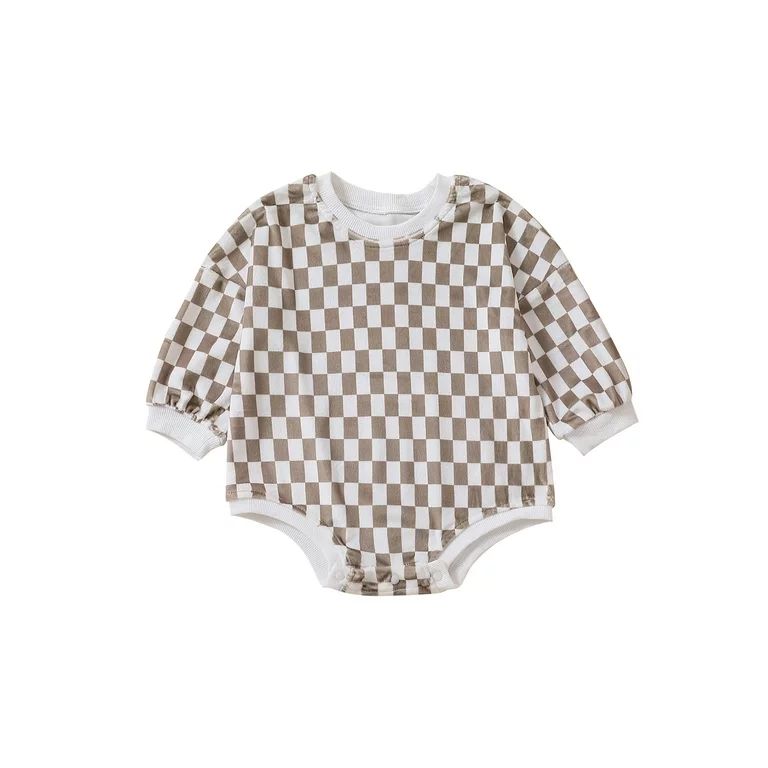 WakeUple Baby Neutral Clothes Checkerboard Crewneck Sweatshirt Romper Oversized Long Sleeve Plaid... | Walmart (US)