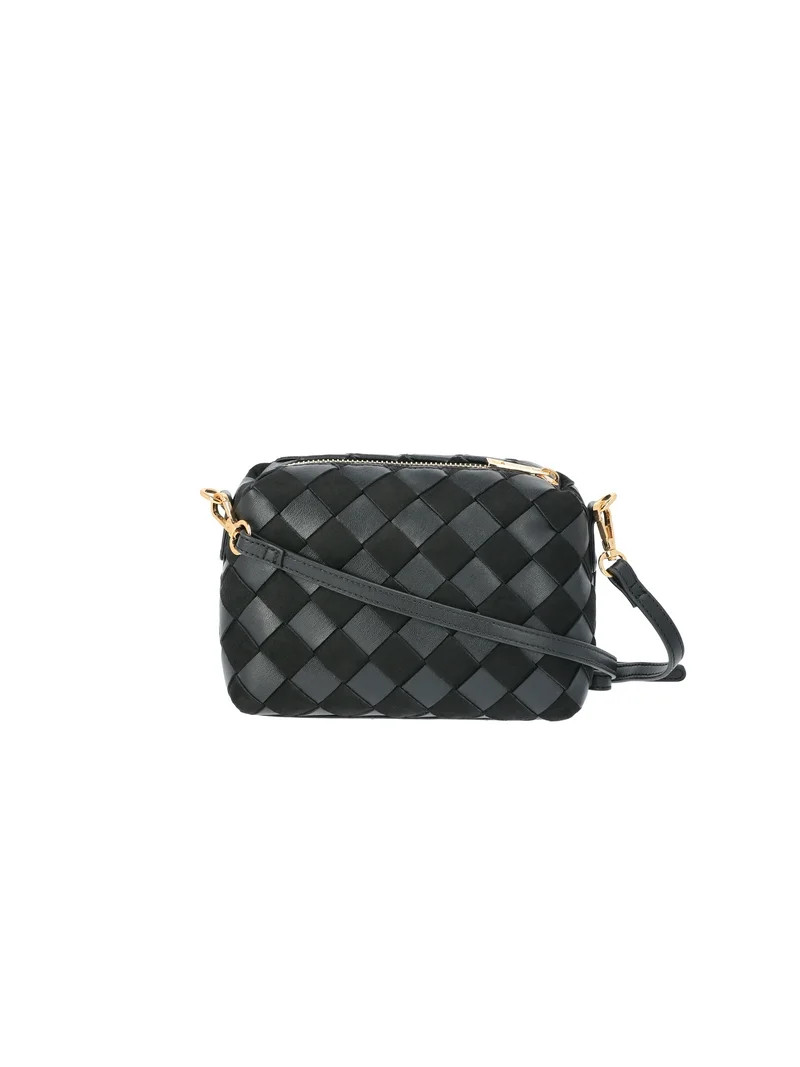 Time and Tru Women's Woven Faux Leather and Suede Mini Crossbody Bag, Black | Walmart (US)