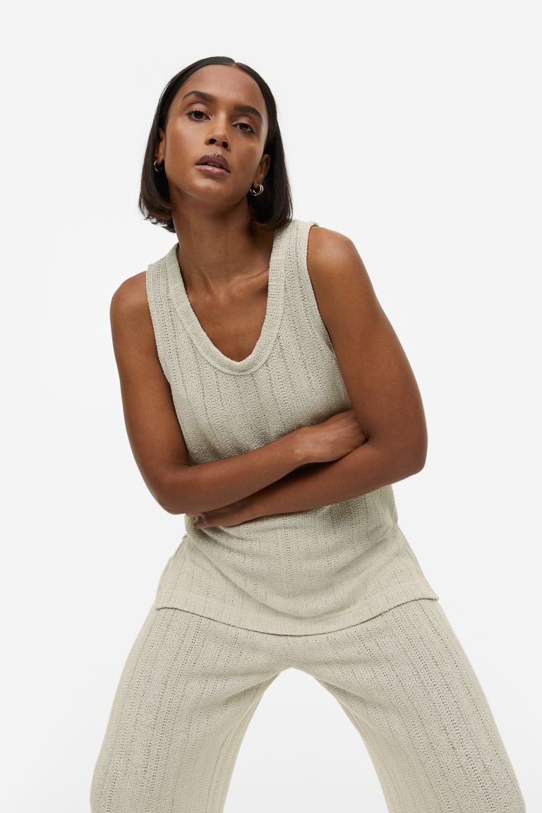 Rib-knit Top - Light beige - Ladies | H&M US | H&M (US + CA)