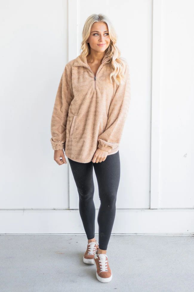 Around The Clock Brown Quarter Zip Sherpa Pullover FINAL SALE | The Pink Lily Boutique