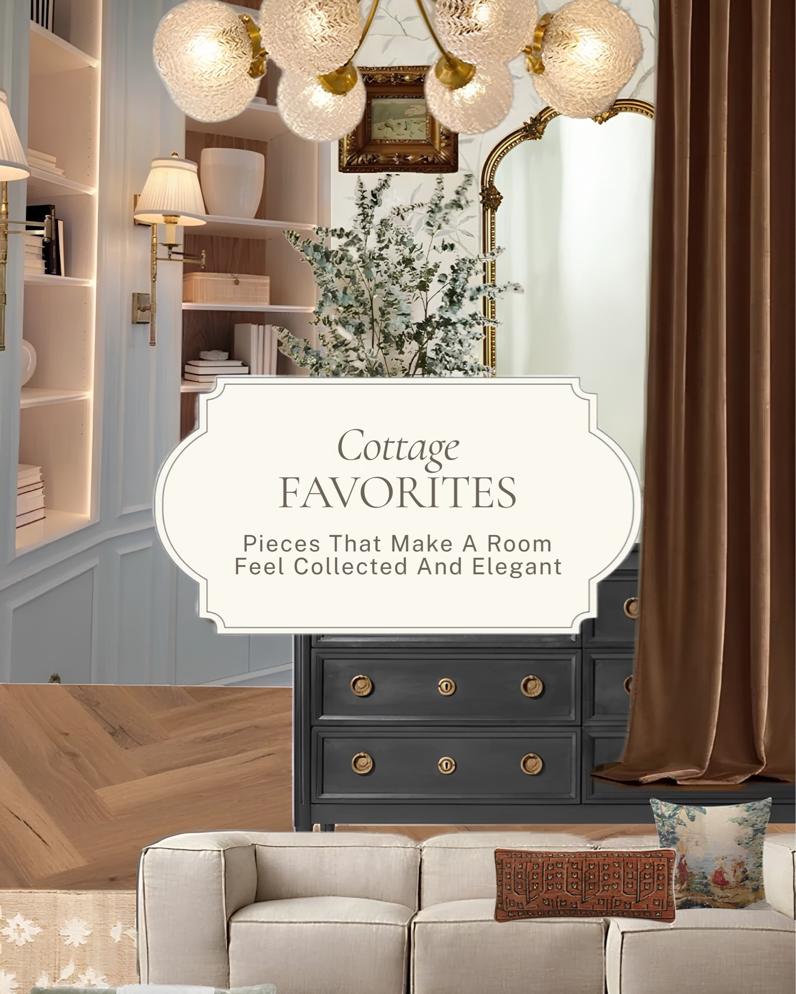 The kind of room that looks like it came together over time ✨ 

A statement globe chandelier, a charcoal dresser with brass hardware, a gilded mirror, velvet throw pillows, and those elevated details that make a space feel curated without trying too hard. 

All linked here 🤍 

#LTKhome