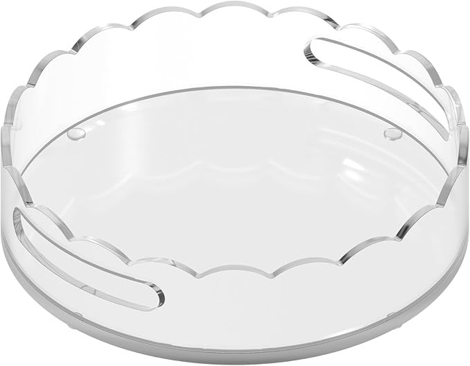 10″ Scalloped Round Acrylic Tray with Handles – Clear Decorative Serving Tray, Modern Vanity ... | Amazon (US)