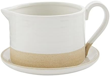 Mud Pie, White/Natural, Stoneware Sauce Boat On Saucer Set, 4" x 6" | Amazon (US)