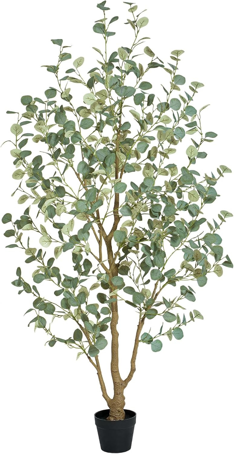 6FT Artificial Eucalyptus Tree Indoor, Faux Eucalyptus Tree with 636 Silk Leaves, Tall Fake Tree - Artificial Tree Indoor for Living Room Office Bedroom Home Decor | Amazon (US)