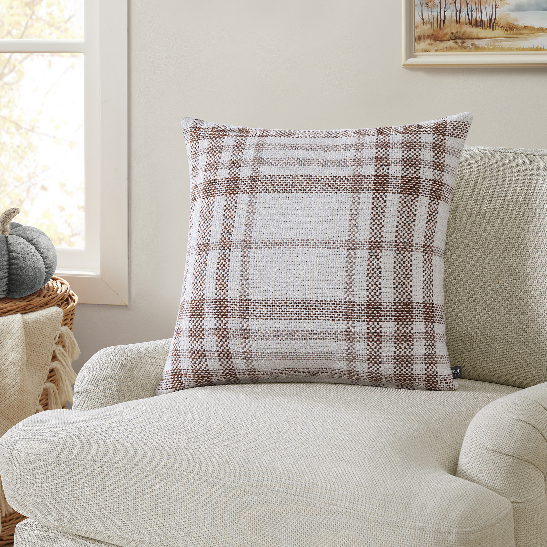My Texas House 20" x 20" Aurelia Ginger Plaid Cotton Decorative Pillow Cover | Walmart (US)